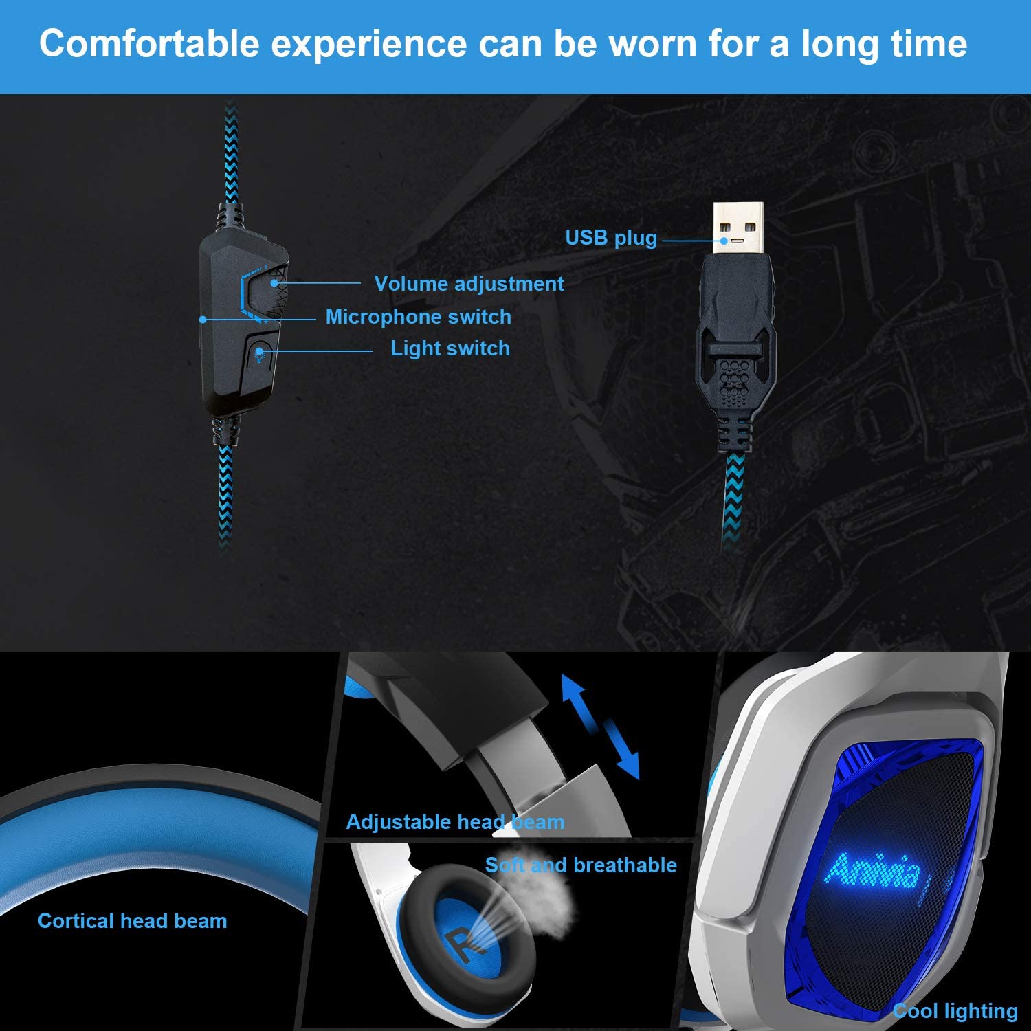 ANIVIA MH901 Head-mounted USB Wired Stereo 7.1 Surround Sound E-sports Headphone Computer Gaming Headset ANIVIA MH901 Head-mounted USB Wired Stereo 7.1 Surround Sound E-sports Headphone Computer Gaming Headset